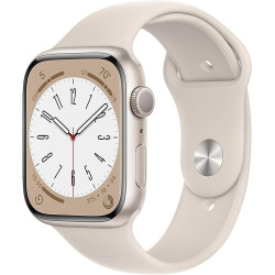 Apple Watch Series 8 (GPS 45mm) Smart watch - Starlight Aluminium Case with Starlight Sport Band - Regular. Fitness Tracker, Blood Oxygen & ECG Apps, Water Resistant