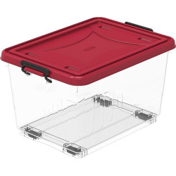 Cosmoplast 33L Clear Plastic Storage Box With Wheels & Lockable Lid, Dark Red