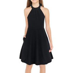 GORLYA Girl's Halter Neck Cold Shoulder Sleeveless Summer Casual Sundress A-line Dress with Pockets for 4-14T Kids GORLYA Girl's Halter Neck Cold Shoulder Sleeveless Summer Casual Sundress A-line Dress with Pockets for 4-14T Kids