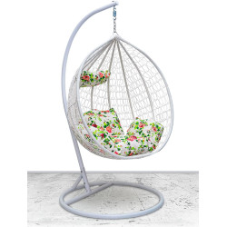 Best Hanging swing chair MH- 2001 Hanging Egg Indoor Outdoor Patio Wicker Rattan Swing Chair with UV Resistant Random Washable Cushions & Iron Frame for Garden, Living Room & Backyard & (WHITE)
